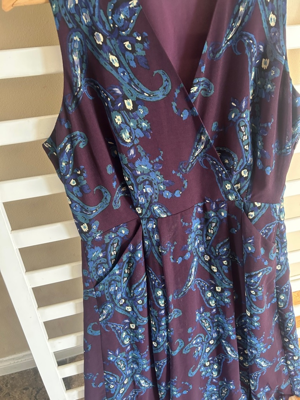 CAbi Treasure Paisley #3461 Floral Pocket Midi Dress Blue Plum Short Sleeve 12 - Picture 4 of 13
